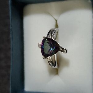 Mystic Topaz & Diamond Solitare Ring